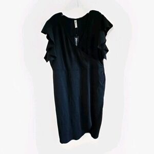 NWT 24/7 Comfort Apparel Dress 2X Black Flutter Ruffle Shortsleeve Stretch NWT